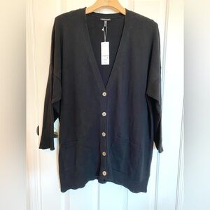 Eileen Fisher Long Black Organic Cotton Blend Cardigan Sweater NWT